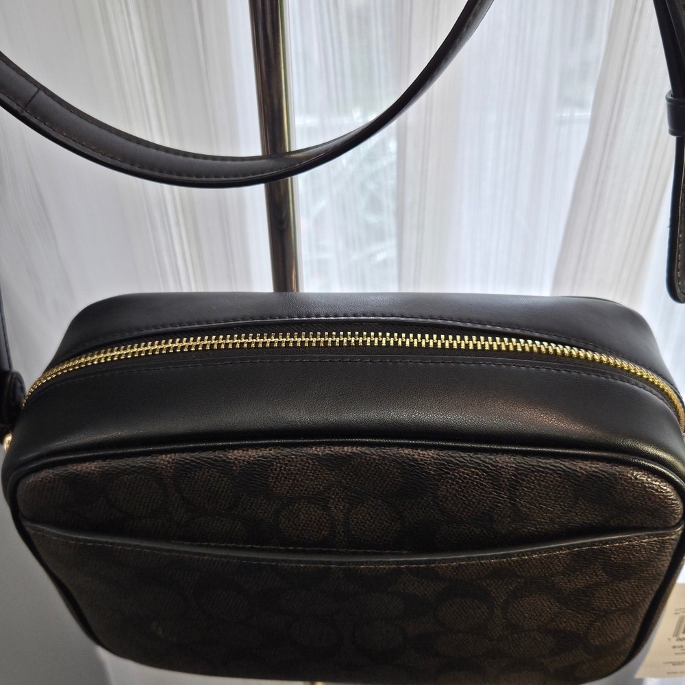 Coach Jamie Camera Bag Signature "C" Walnut Black Crossbody Gold‎ Hardware NWT - Picture 6 of 14